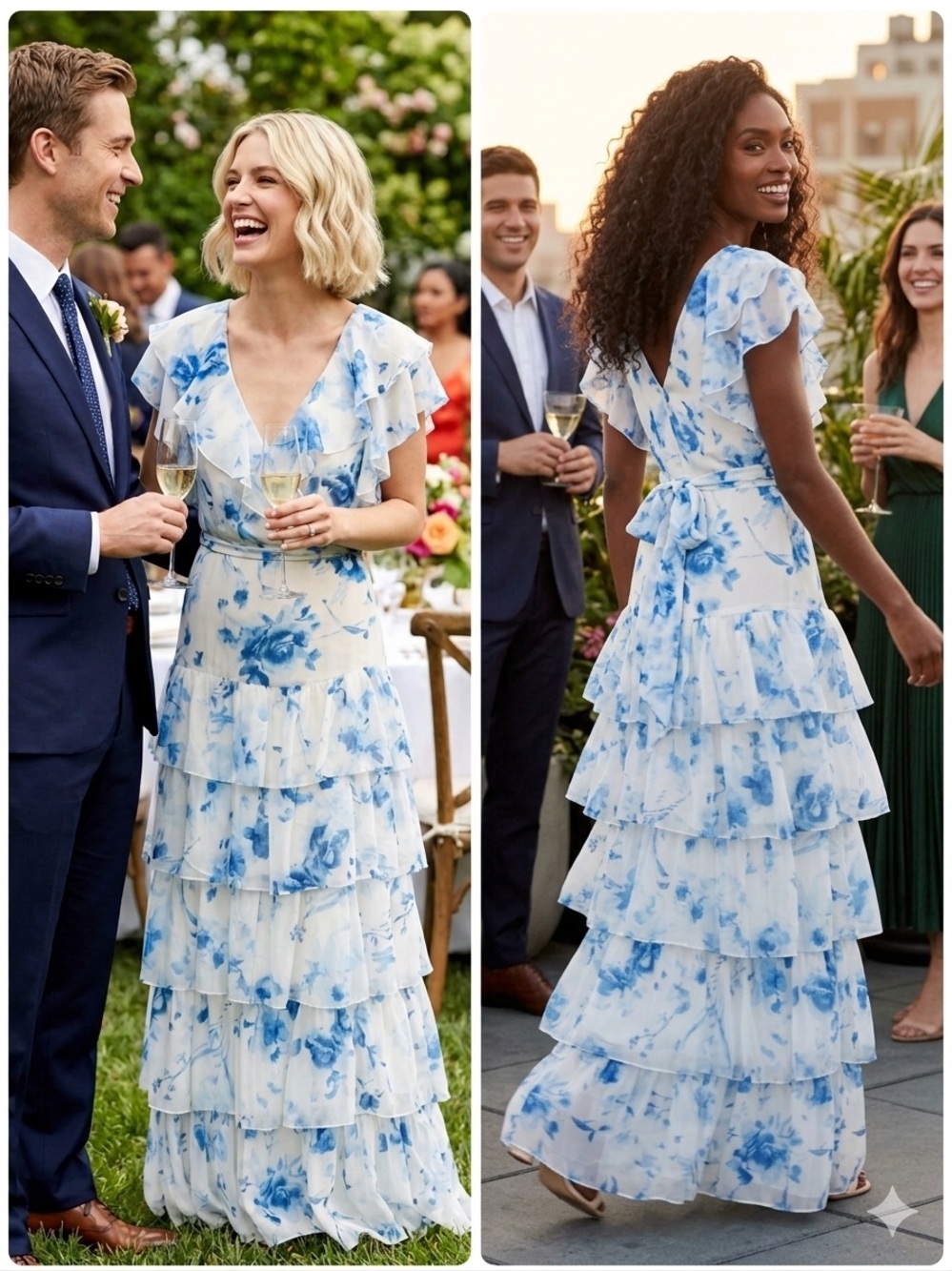 NET Ralph Lauren Floral Crinkle Georgette Tiered Wedding Guest Dress Size 16 - Picture 3 of 17
